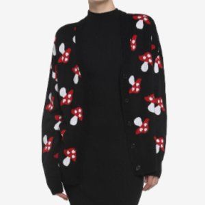 Girl's Thorn & Fable Red-Mushroom Front Button Cardigan in Black, Size Small